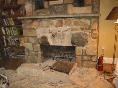 There is a metal rack in the opening. There is a drop cloth on the floor to make sure lots of dirt doesn't get all over the place. 